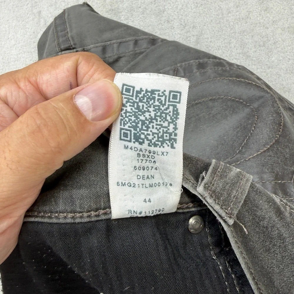 True Religion Dean Tapered Jeans Men 44x34 Grey Button Fly Horseshoe Stretch